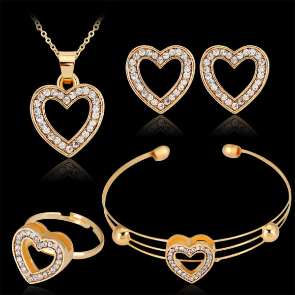 Jewelry Set Peach Heart Rhinestone Earrings Love Necklace Bridal Jewelry Set - Image 3