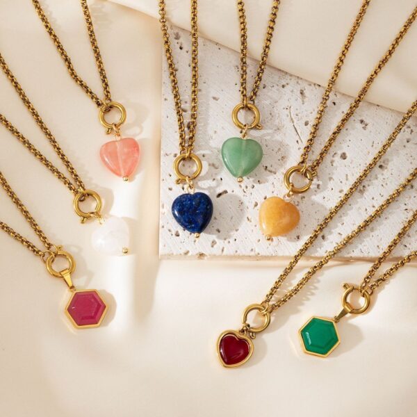 Fashion Heart Hexagon Color Pendant – Your Lucky Charm in Style