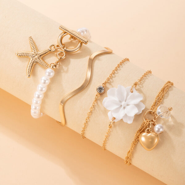 White Flower Love Starfish Pendant Pearl Bracelet 5 Piece Set Female - Image 6