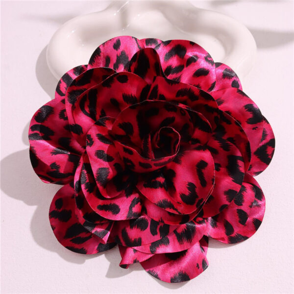 French Satin 19cm Fabric Exaggerated Leopard Large Flower Brooch - Image 5