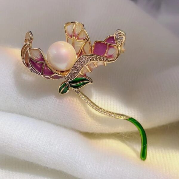 Enamel Brooch Pearl Lotus Classical - Image 3