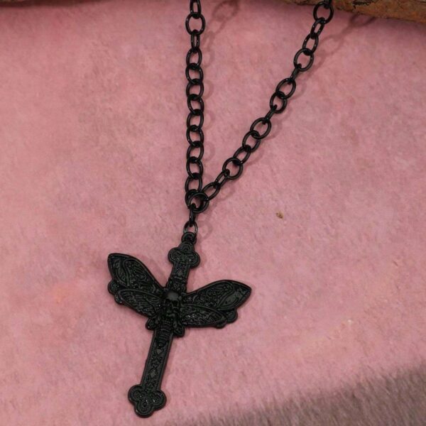 Creative Dark Punk Cross Moth Necklace - Image 4