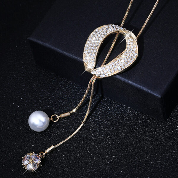 Oval Zircon Pearl Long Necklace