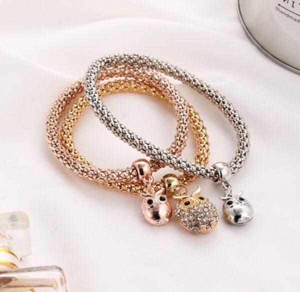 3 Pieces Set Crystal Bead Bracelet for Women Decorated with Crystal Owl Charm - Image 2