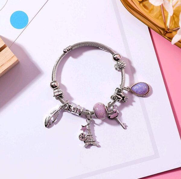 Feather Tower Adjustable Bracelet Crystal DIY Stainless Steel Bracelet National Wind Key Beaded Bracelet Women - Image 5