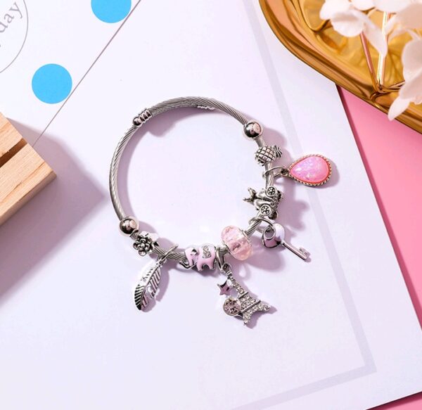 Feather Tower Adjustable Bracelet Crystal DIY Stainless Steel Bracelet National Wind Key Beaded Bracelet Women - Image 2