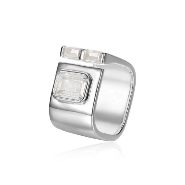 Design Sterling Silver Women's Open Square Zircon Ring - Image 5