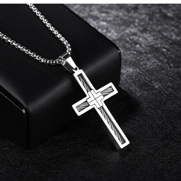 Titanium Steel Wire Cross Men's Necklace - Image 6