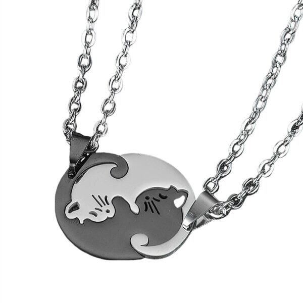 Creative Peach Heart Cat Couple Necklace Stitching Stainless Steel - Image 8