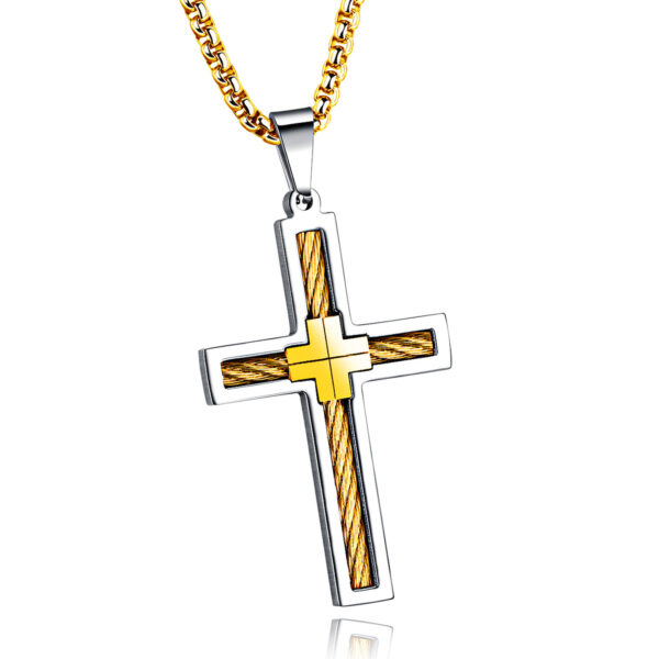 Titanium Steel Wire Cross Men's Necklace - Image 3