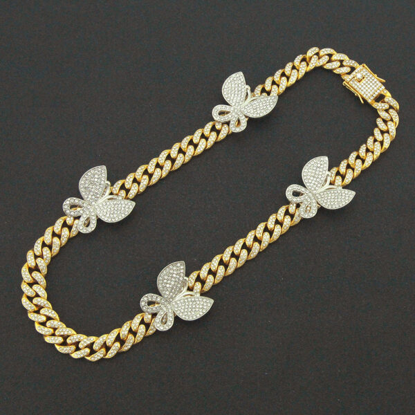 Fashion Full Rhinestone Butterfly Cuban Chain Bracelet - Image 3