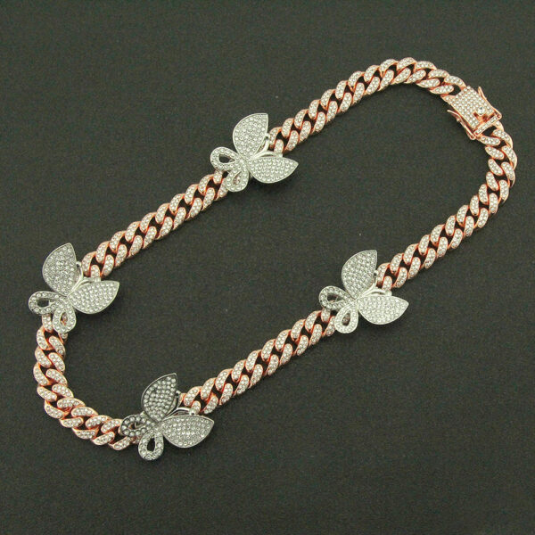 Fashion Full Rhinestone Butterfly Cuban Chain Bracelet - Image 4