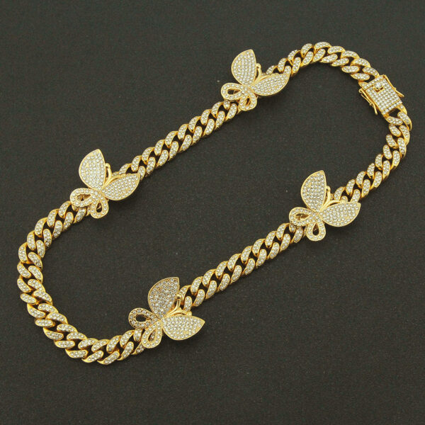 Fashion Full Rhinestone Butterfly Cuban Chain Bracelet - Image 2