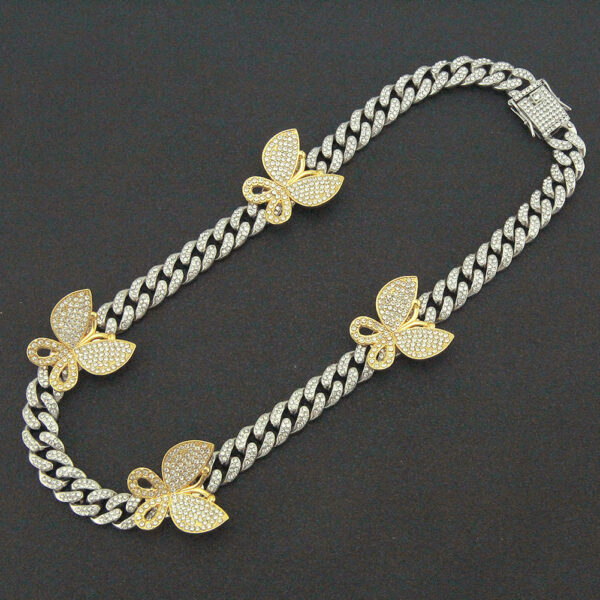 Fashion Full Rhinestone Butterfly Cuban Chain Bracelet