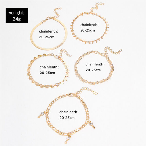 5 Pcs Women Fashion Gold Color Heart Crystal Key Anklets For Women Trendy Snake Chain Anklets For Women Foot Jewelry Gifts - Image 5