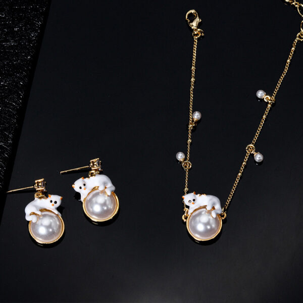 Enamel Cute Cat Earrings With Real Gold Plated Oil Dripping - Image 3