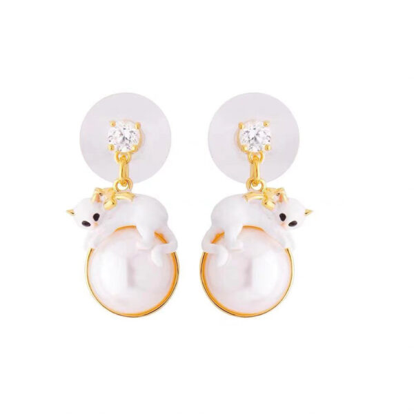 Enamel Cute Cat Earrings With Real Gold Plated Oil Dripping - Image 4