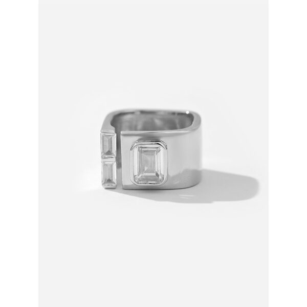 Design Sterling Silver Women's Open Square Zircon Ring - Image 2