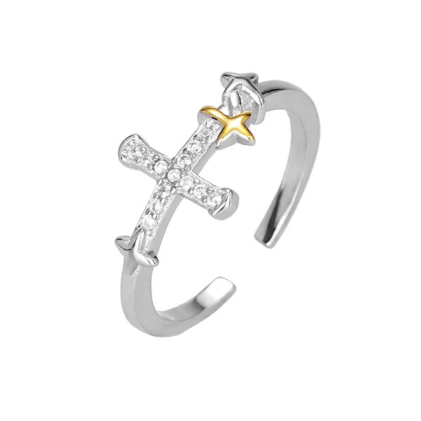 Simple Sterling Silver Diamond Cross Ring Women - Image 2