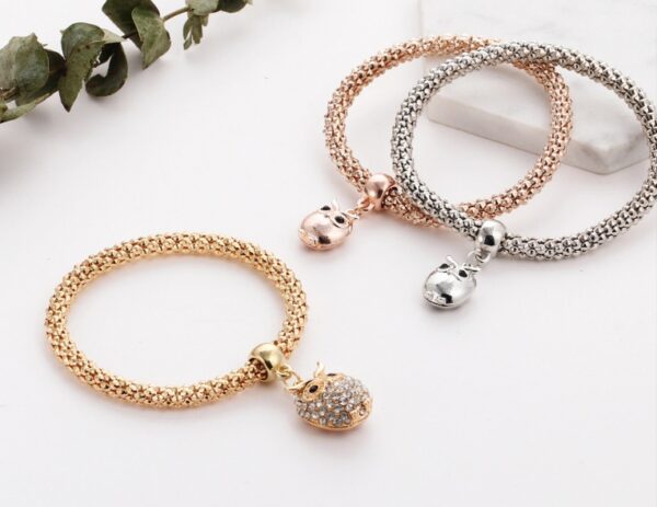 3 Pieces Set Crystal Bead Bracelet for Women Decorated with Crystal Owl Charm - Image 6