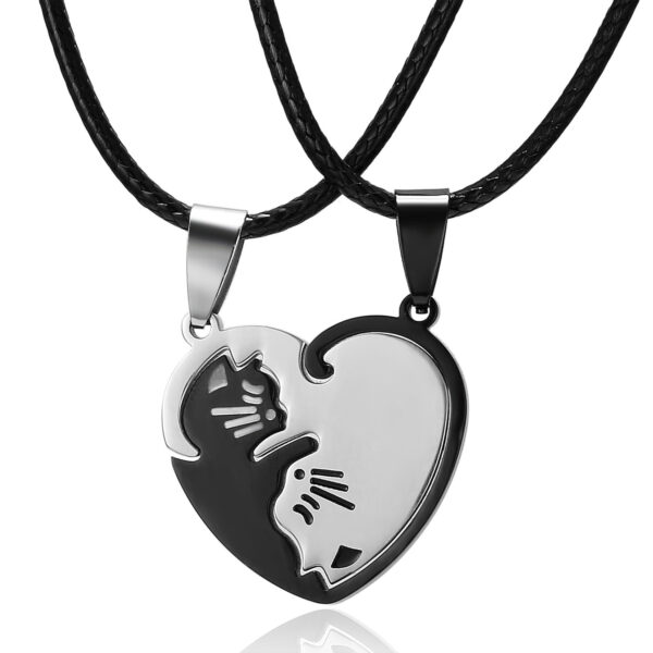 Creative Peach Heart Cat Couple Necklace Stitching Stainless Steel - Image 3