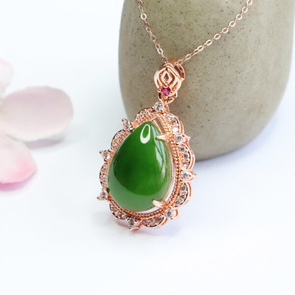 Natural Hetian Jade Pendant Jasper Water Drop Russian Material Spinach GreenIt is often used to symbolize power, grace, and purity and is seen as a charm of good fortune. - Image 2