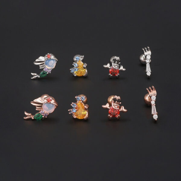 Stainless Steel Thin Rod Color Zircon Ear Bone Stud - Image 3