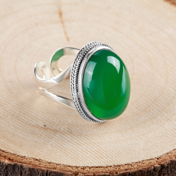 925 sterling silver Thai silver natural green chalcedony ring vintage index ring female exaggerated gemstone ring - Image 4