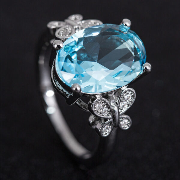 Oversized Sea Blue Zircon Ladies Ring Simple Bow Ring Ring - Image 5