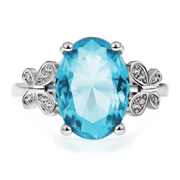 Oversized Sea Blue Zircon Ladies Ring Simple Bow Ring Ring - Image 2