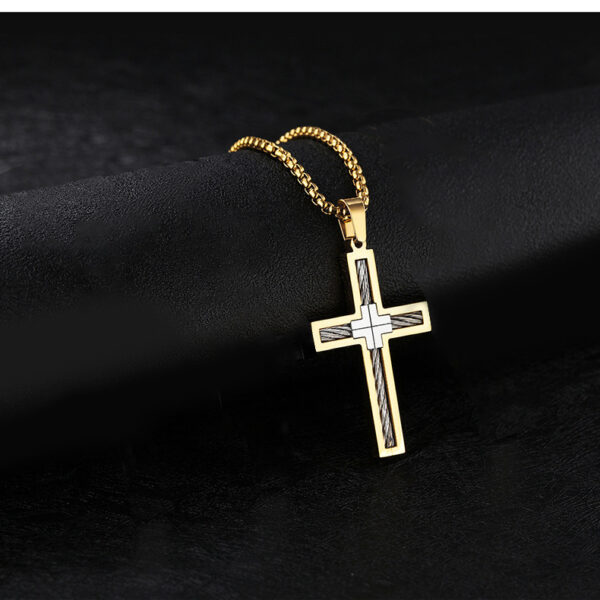 Titanium Steel Wire Cross Men's Necklace - Image 4