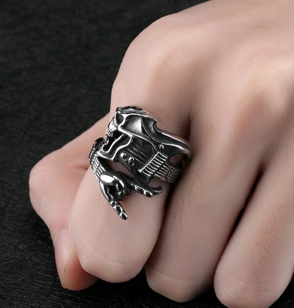 Titanium steel men's ring fashion rock hip hop skull guitar victory gesture instrument single ring - Image 4