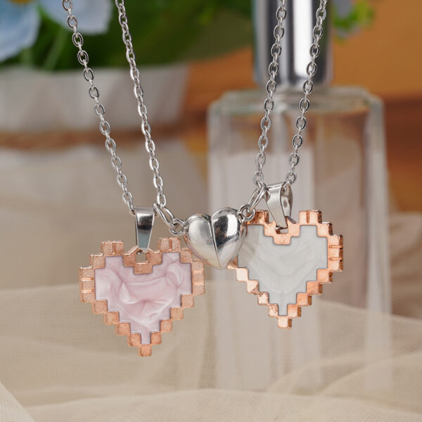 2pcs Magnetic Heart-shaped Mosaic Necklace Fashion Personality Couple Love Necklace For Valentine's Day