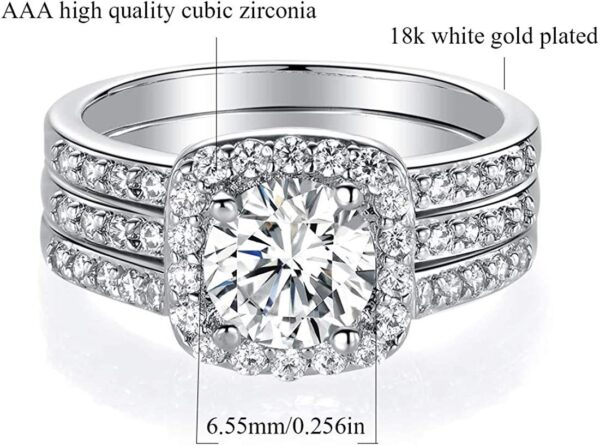 White Gold Plated Square Zircon Three-piece Stackable Engagement Ring - Image 3