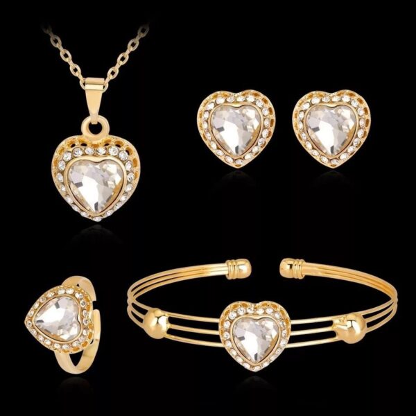 Jewelry Set Peach Heart Rhinestone Earrings Love Necklace Bridal Jewelry Set - Image 6