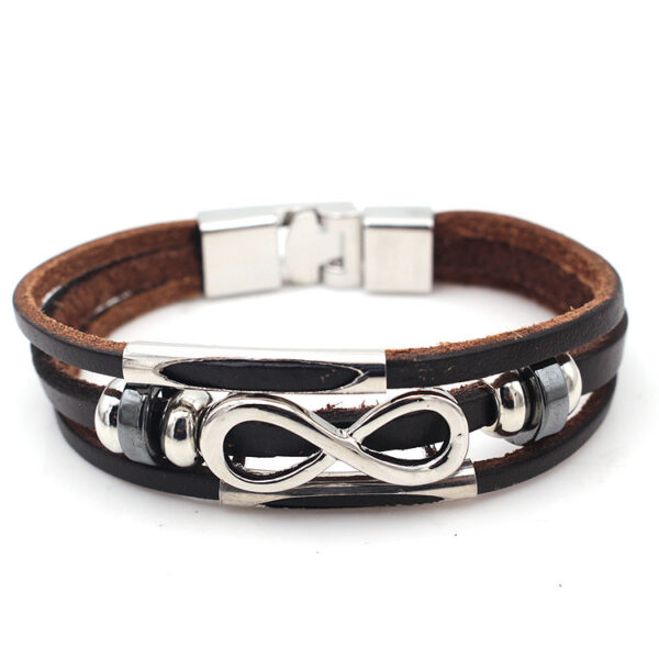 PH18 direct sales Europe and the United States neutral non-mainstream leather retro men's leather bracelet bracelet 8 word unlimited symbol - Image 4