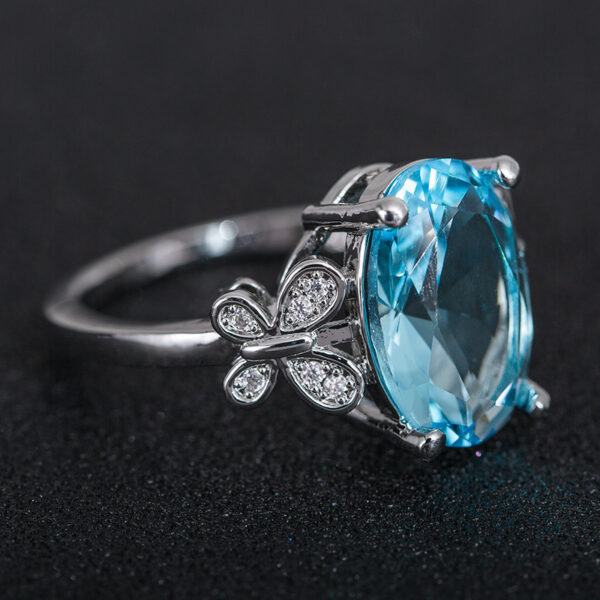 Oversized Sea Blue Zircon Ladies Ring Simple Bow Ring Ring - Image 4