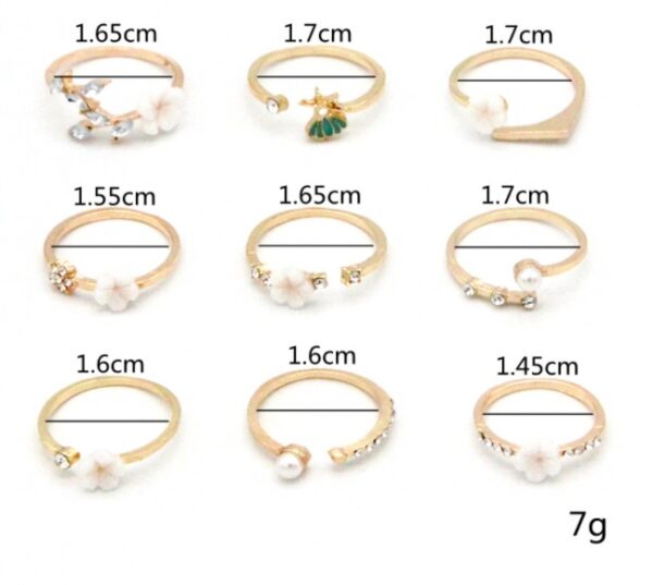 Bohemian  Flower Pearl And Diamond 9-piece Ring Joint Ring - Image 4