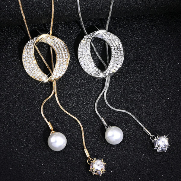 Oval Zircon Pearl Long Necklace - Image 3