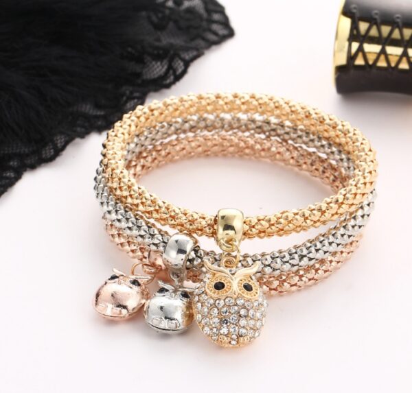 3 Pieces Set Crystal Bead Bracelet for Women Decorated with Crystal Owl Charm - Image 4