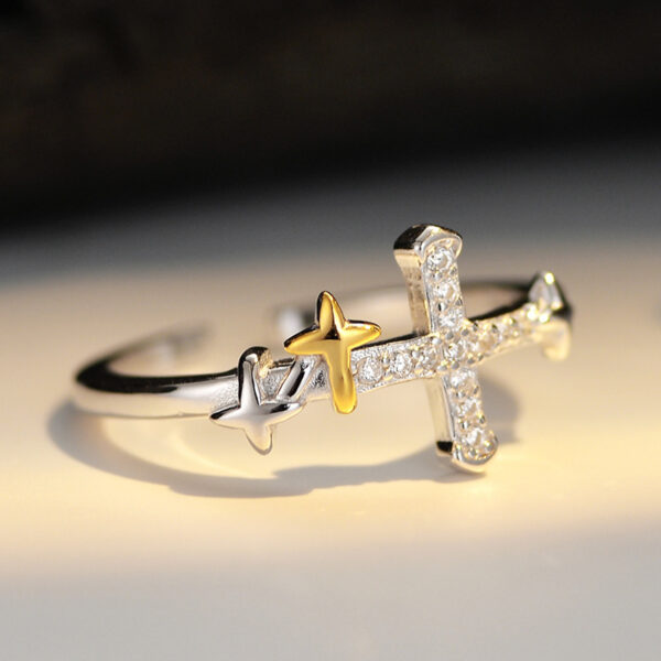 Simple Sterling Silver Diamond Cross Ring Women - Image 5