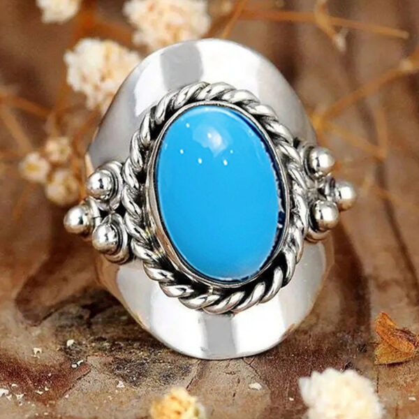 Retro Ring Exaggerated Oval Female Turquoise - Image 5