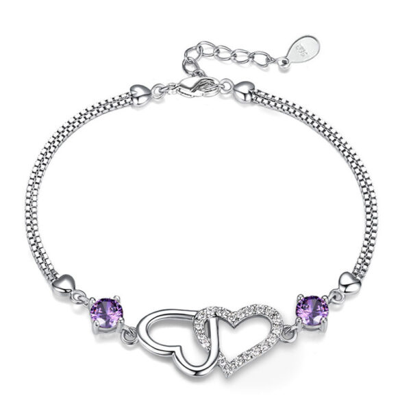 Women's Silver Plated Natural Amethyst Heart Bracelet - Image 5