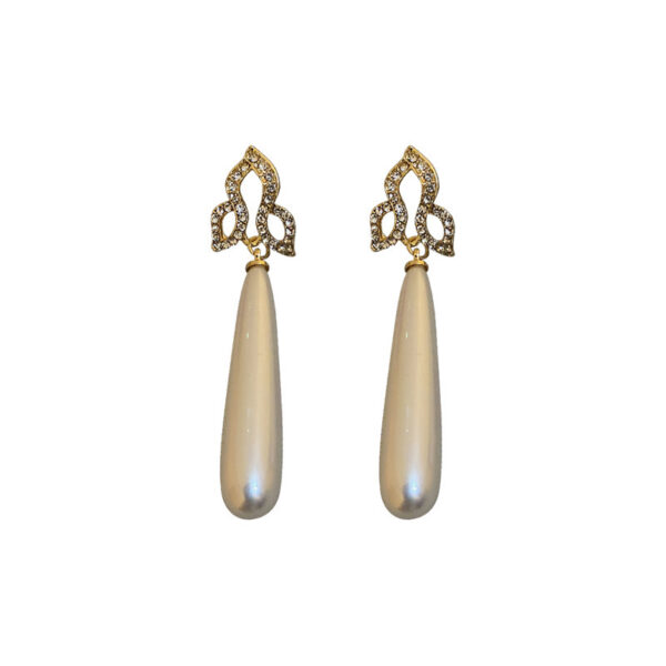 Silver Post Diamond Drop-Shaped Pearl Earrings - Image 4