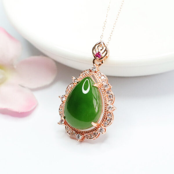 Natural Hetian Jade Pendant Jasper Water Drop Russian Material Spinach GreenIt is often used to symbolize power, grace, and purity and is seen as a charm of good fortune. - Image 6