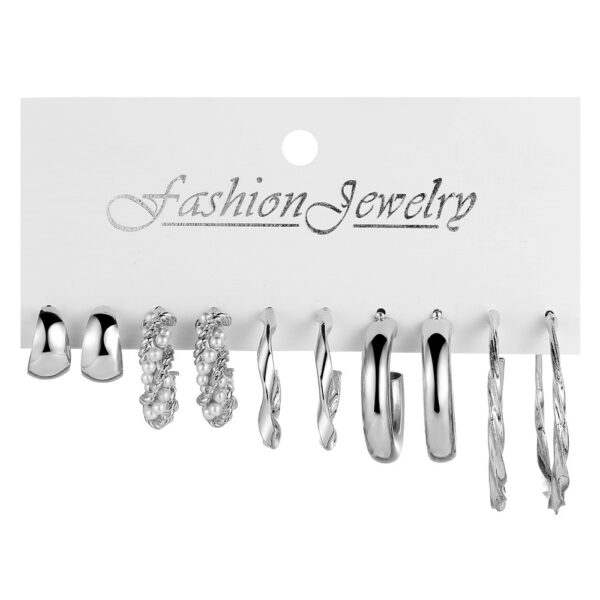 6 Pairs Simple C- Type Metal Twist Earrings Set - Image 8