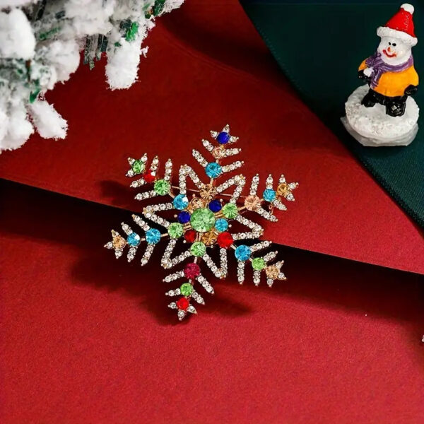 Creative Alloy Inlaid Colorful Rhinestone Christmas Snowflake Brooch - Image 3