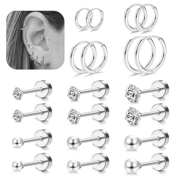 Simple Geometric Titanium Steel Ear Studs Suit - Image 5