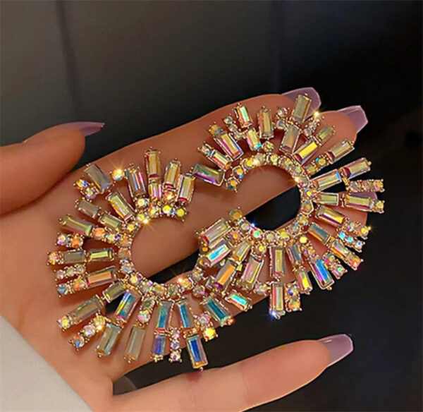 Geometric Alloy Rhinestone Acrylic Earrings - Image 4