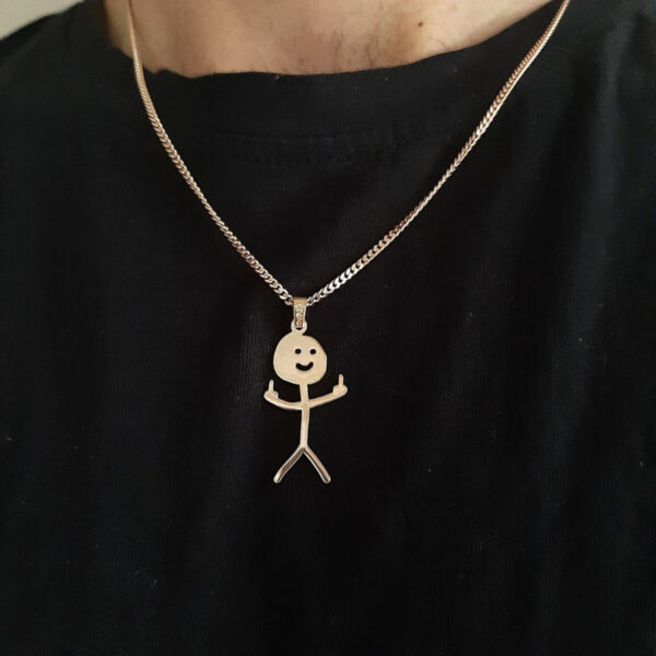 Skyrim Hip Hop Doodle Necklace For Men Women Stainless Steel Long Neck Chain Fashion Middle Finger Stickman Jewelry New - Image 2